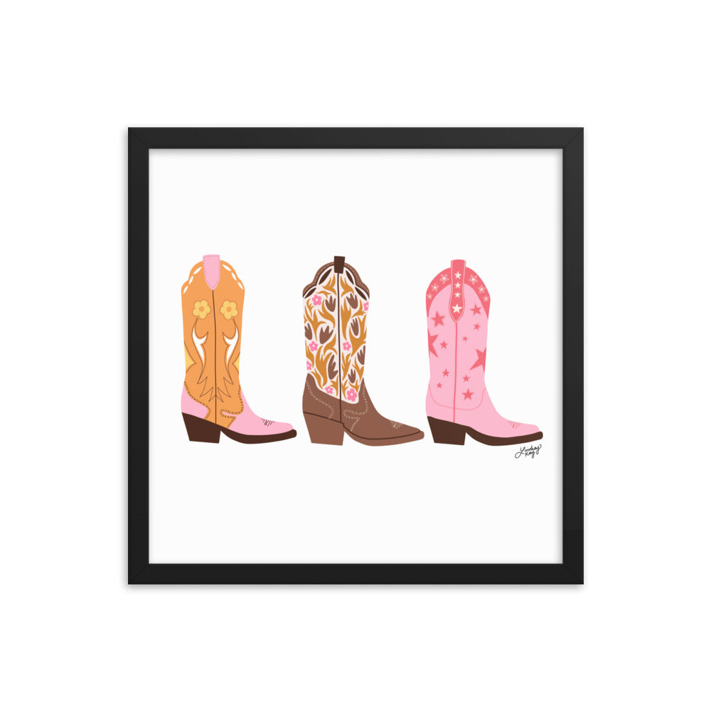 Cowboy Boots Illustration - Framed Matte Print